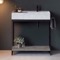 Console Sink Vanity With Marble Design Ceramic Sink and Grey Oak Shelf